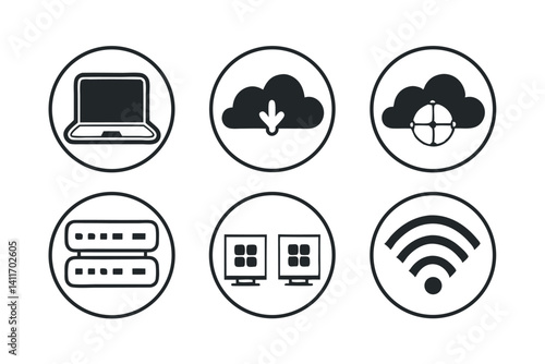 Symbols of technology and connectivity in modern digital communication systems