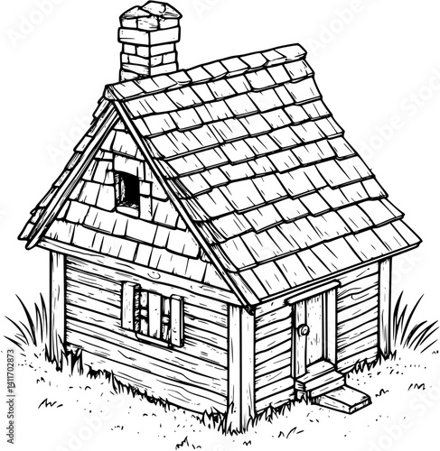 Isometric view of Poultry house coloring book style, Poultry house vector graphic