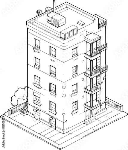 Utility building coloring book isometric view, Utility building vector graphic