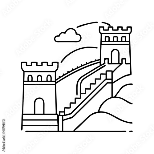 great wall of china icon, great wall of china line art - simple line art of great wall of china, perfect for great wall of china logos and icons