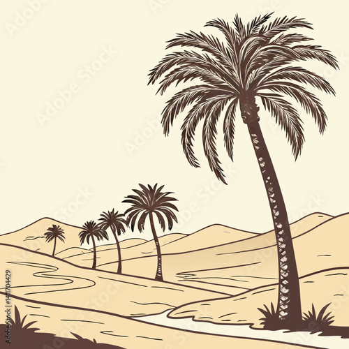 A row of palm tree with western desert