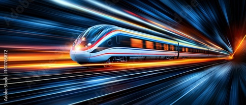 High Speed Train in Motion Blur Tunnel, Dynamic Light Trails