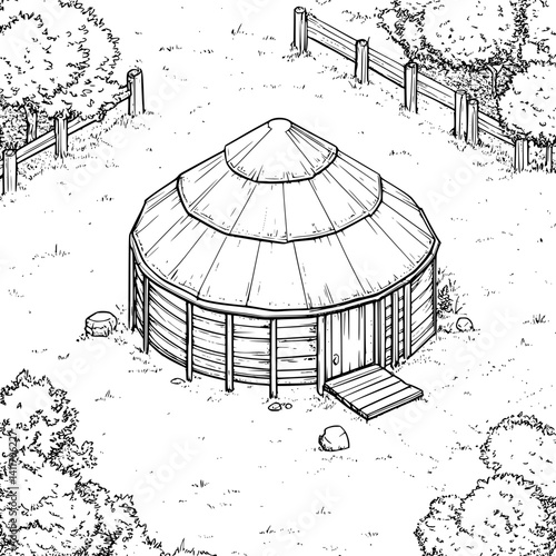 Isometric view of Yurt coloring book style, Yurt vector image