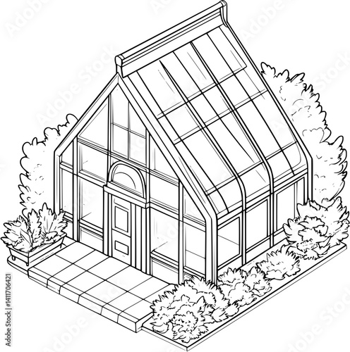 Isometric view of Conservatory coloring book style, Conservatory vector image