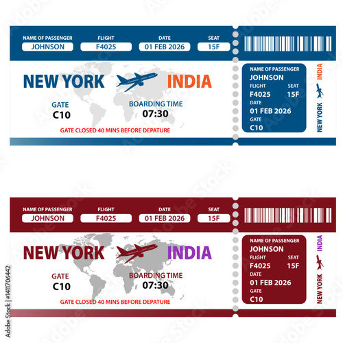 Realistic  airline Plane ticket boarding pass - stock vector