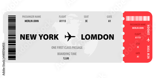 Realistic  airline Plane ticket boarding pass - stock vector