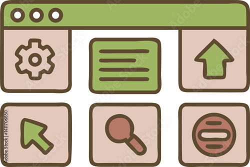Create a simple web interface with functional buttons and icons for user interaction
