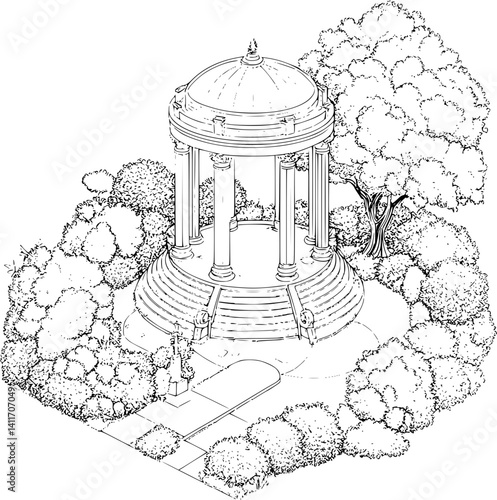 Park Pavillion coloring book isometric view, Park Pavillion vector image