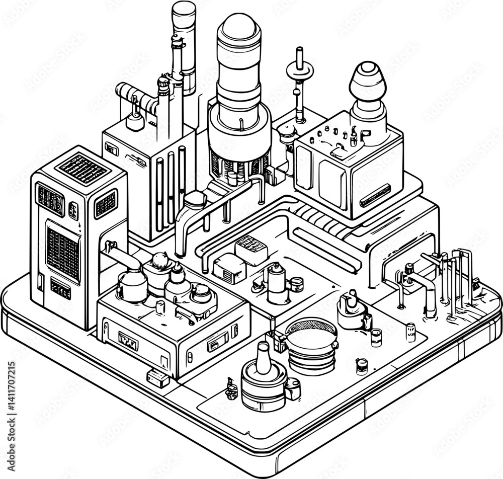 Fototapeta premium Isometric view of Research facility coloring book style, Research facility vector image