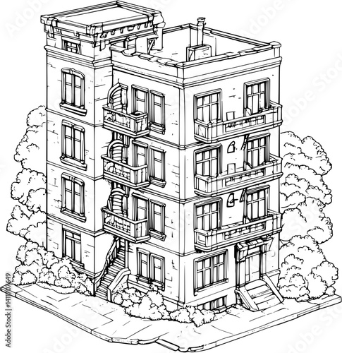 Isometric view of Triplex coloring book style, Triplex vector image