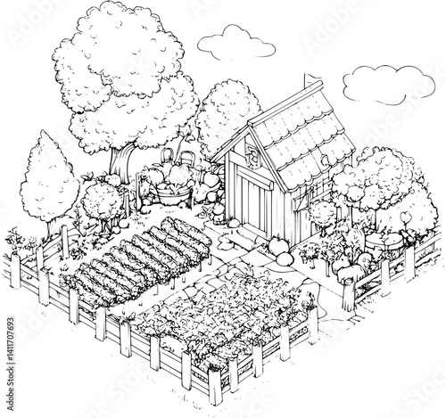 Vineyard coloring book isometric view, Vineyard vector image