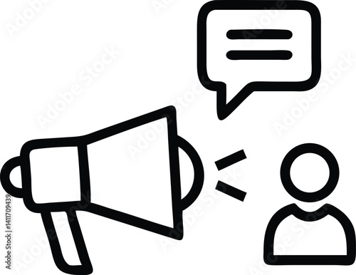 Loudspeaker Icon with Human Silhouette and Speech Bubble on Transparent