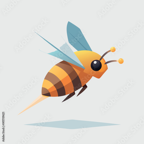 Cute 3d bee vector in motion tilted wings air 