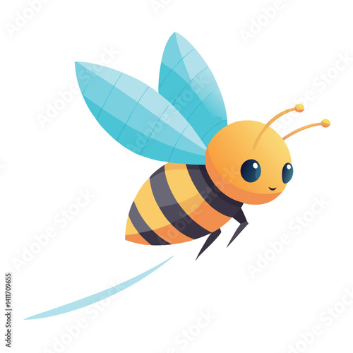 Cute 3d bee vector in motion tilted wings air 