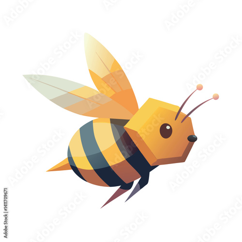 Cute 3d bee vector in motion tilted wings air 