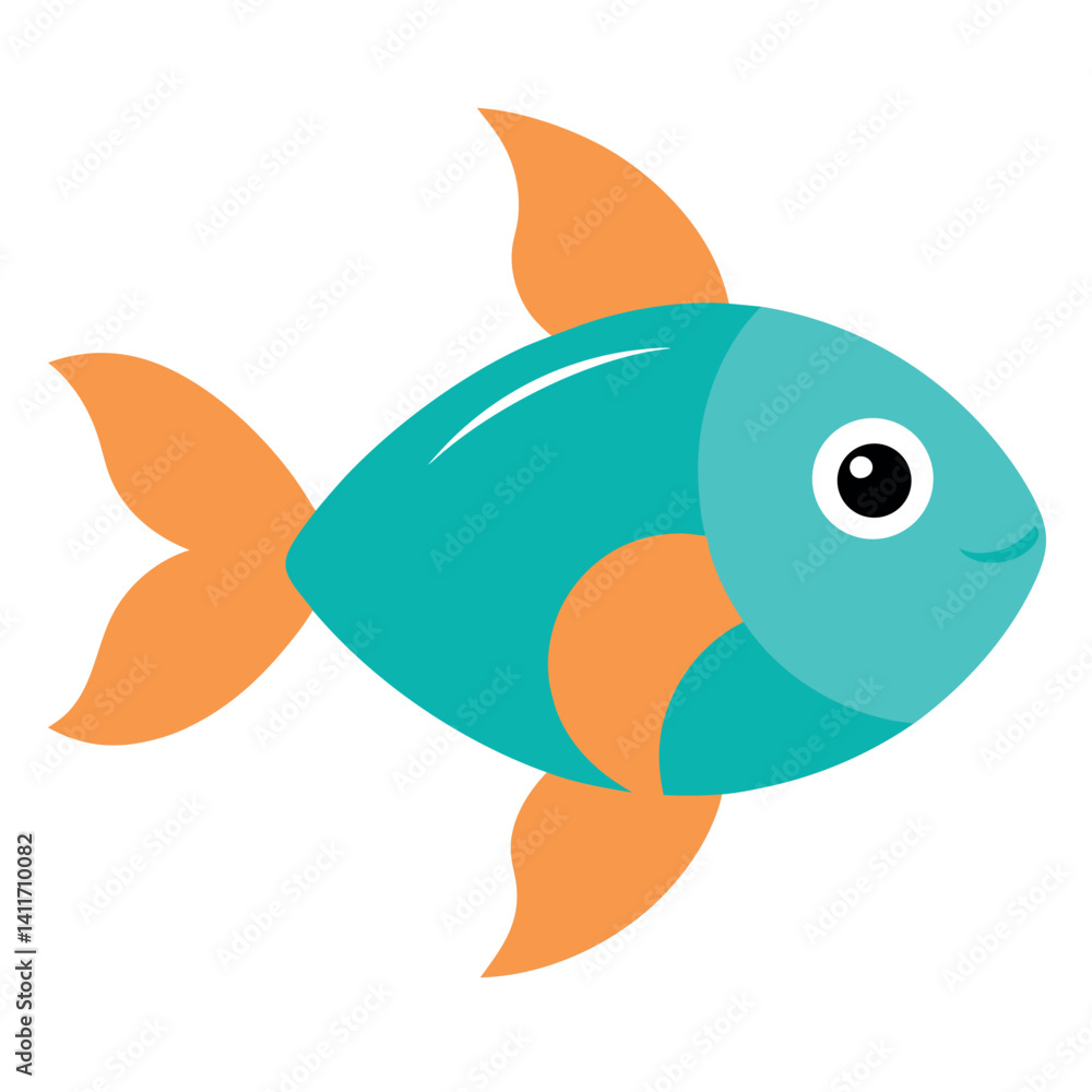 Fototapeta premium Cute fish drawing on white background. 