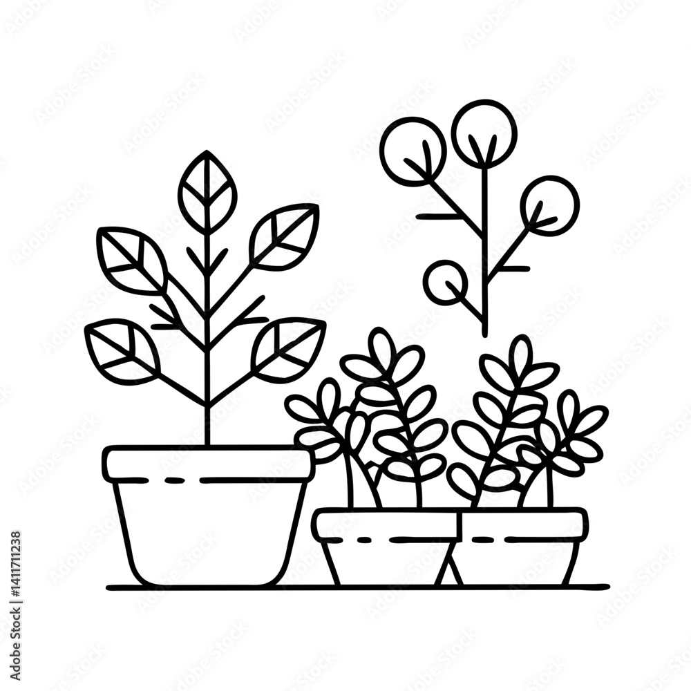 herb garden icon, herb garden line art - simple line art of herb garden, perfect for herb garden logos and icons herb garden icon, herb garden line art - simple line art of herb garden, perfect for herb garden logos and icons