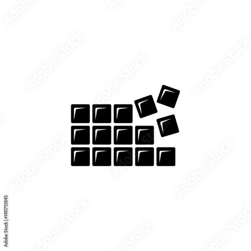 Simple vector icon of a chocolate bar with breaking squares, minimalist design
