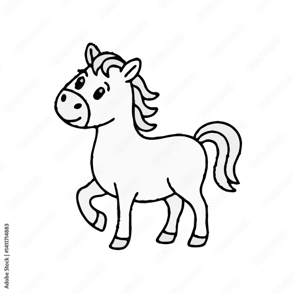 A simple linear drawing of a horse on a transparent background for children's coloring A simple linear drawing of a horse on a transparent background for children's coloring