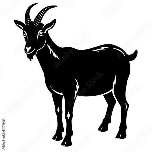 Goat eating grass strikers clean on white background  