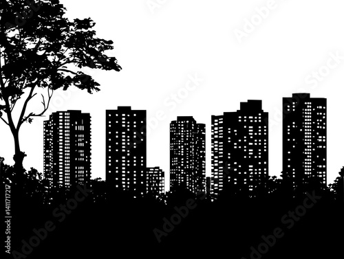 Apartment complex silhouette design, Apartment complex vector graphic