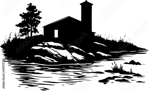 Silhouette of Aquaculture facility, Aquaculture facility vector graphic