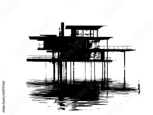 Silhouette of Floating home, Floating home vector graphic