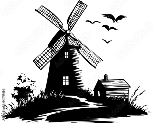 Mill silhouette design, Mill vector graphic