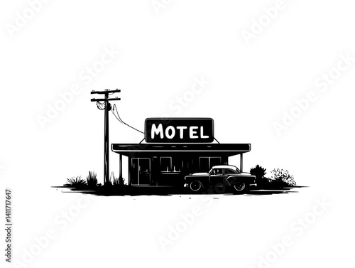 Motel silhouette design, Motel vector graphic