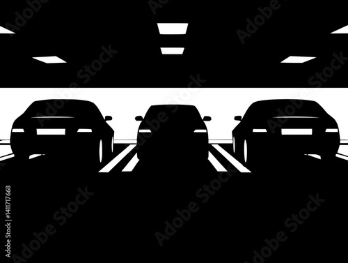 Silhouette of Parking garage, Parking garage vector graphic