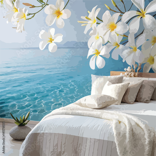 Artistic Glass Flower Pot with Watercolor Effect and Wildflowers on Windowsill Overlooking City Sky
