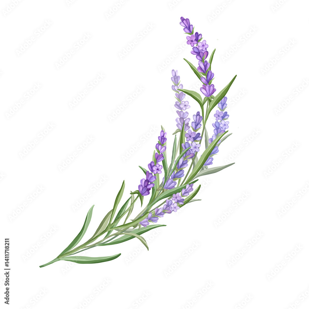 Naklejka premium Bouquet of Lavender flowers. Hand drawn floral illustration.
