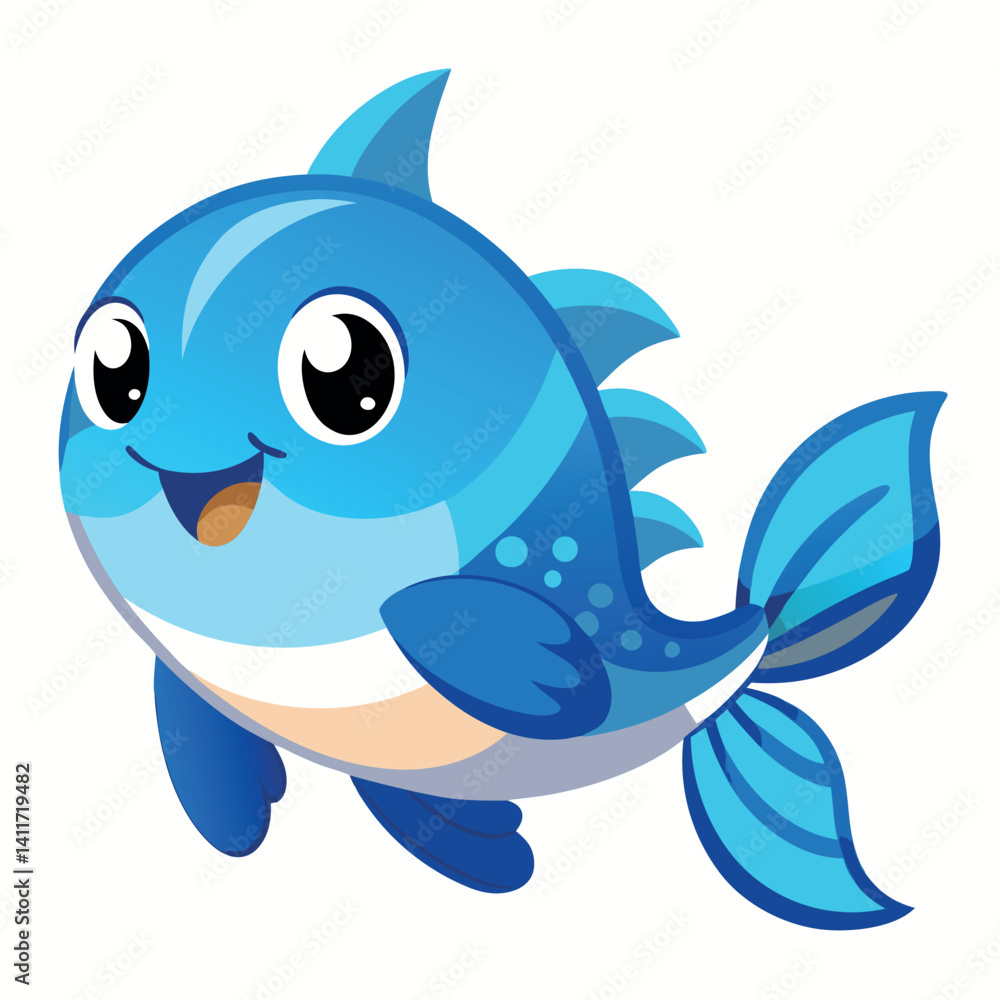Obraz premium illustration of cute cartoon blue fish illustration. 