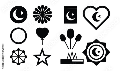 "Pakistan Independence Icons and Celebration Silhouettes Vector Set"