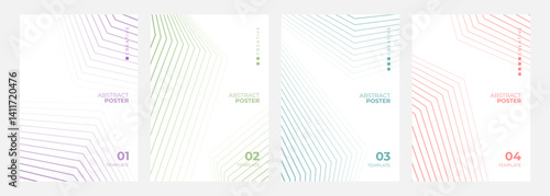 Set of abstract posters. Color line patterns. Minimalist cover templates. Futuristic backgrounds for creative graphic design. Vector illustration.