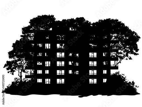 Apartment complex silhouette design, Apartment complex vector image