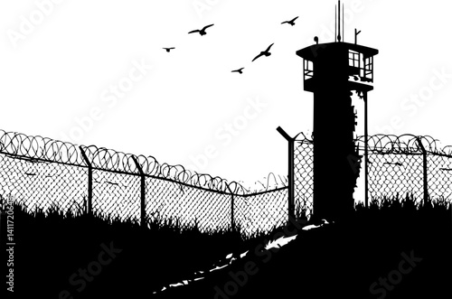 Detention center silhouette design, Detention center vector image