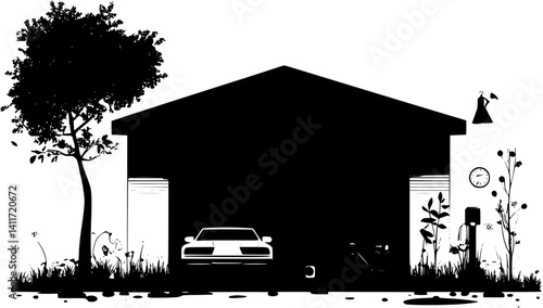 Garage silhouette design, Garage vector image