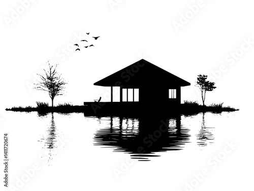Silhouette of Floating home, Floating home vector image