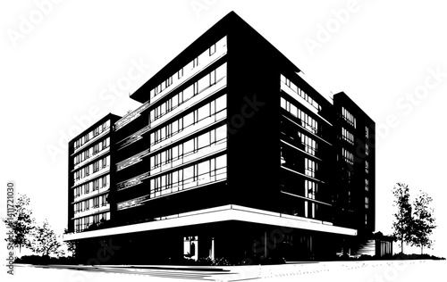 Mixed use building silhouette design, Mixed use building vector image