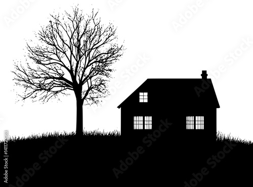 Single-family detached house silhouette design, Single-family detached house vector image