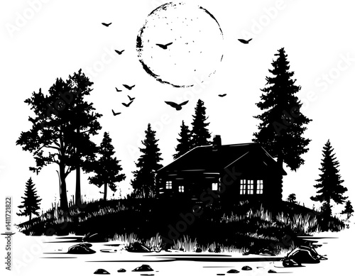 Silhouette of Lodge, Lodge vector illustration