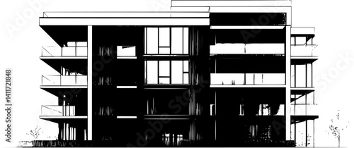 Mixed use building silhouette design, Mixed use building vector illustration