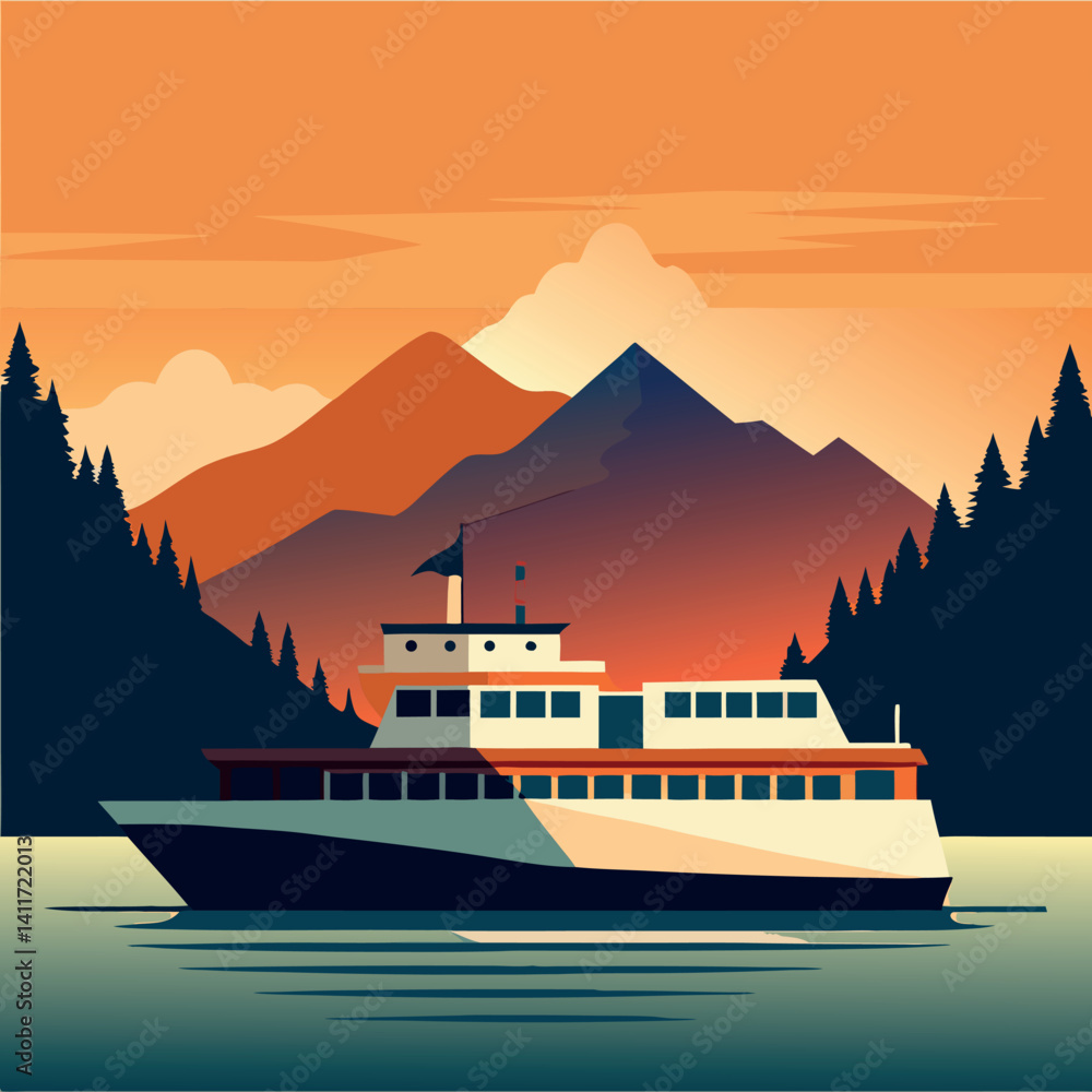 Vector art of ferry boat on Puget sound