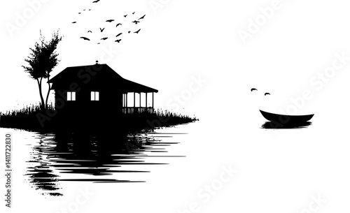 Silhouette of Floating home, Floating home illustration art