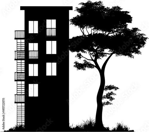 Hostel silhouette design, Hostel illustration art