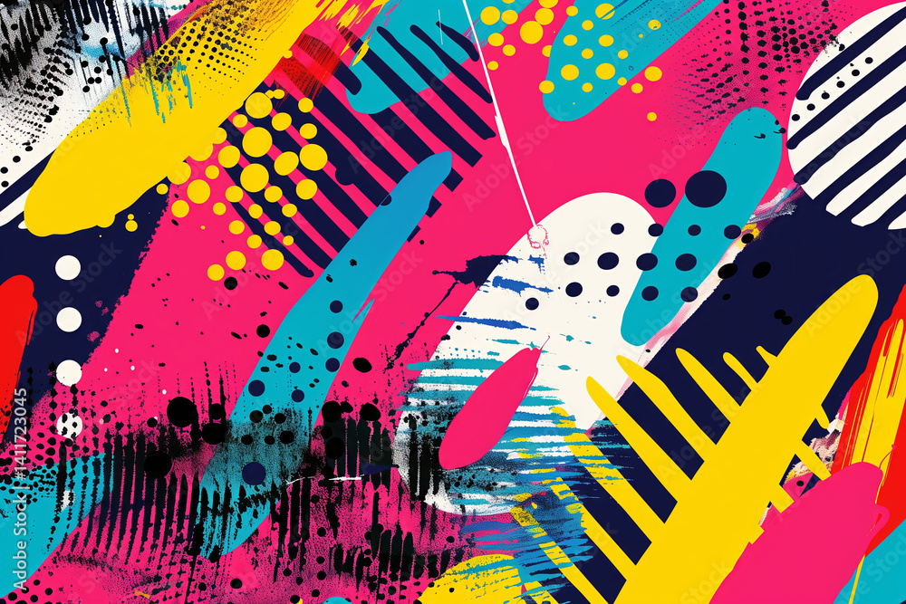 Cartoon pop art abstract background. Colorful vintage comic book style texture. Generative ai
