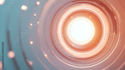Fototapeta Naklejka Na Ścianę i Meble -  Tunnel of Light: Abstract tunnel with layers of circular shapes converging towards a central point, evoking a sense of depth, journey, and future. 