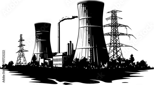 Silhouette of Power plant, Power plant illustration art