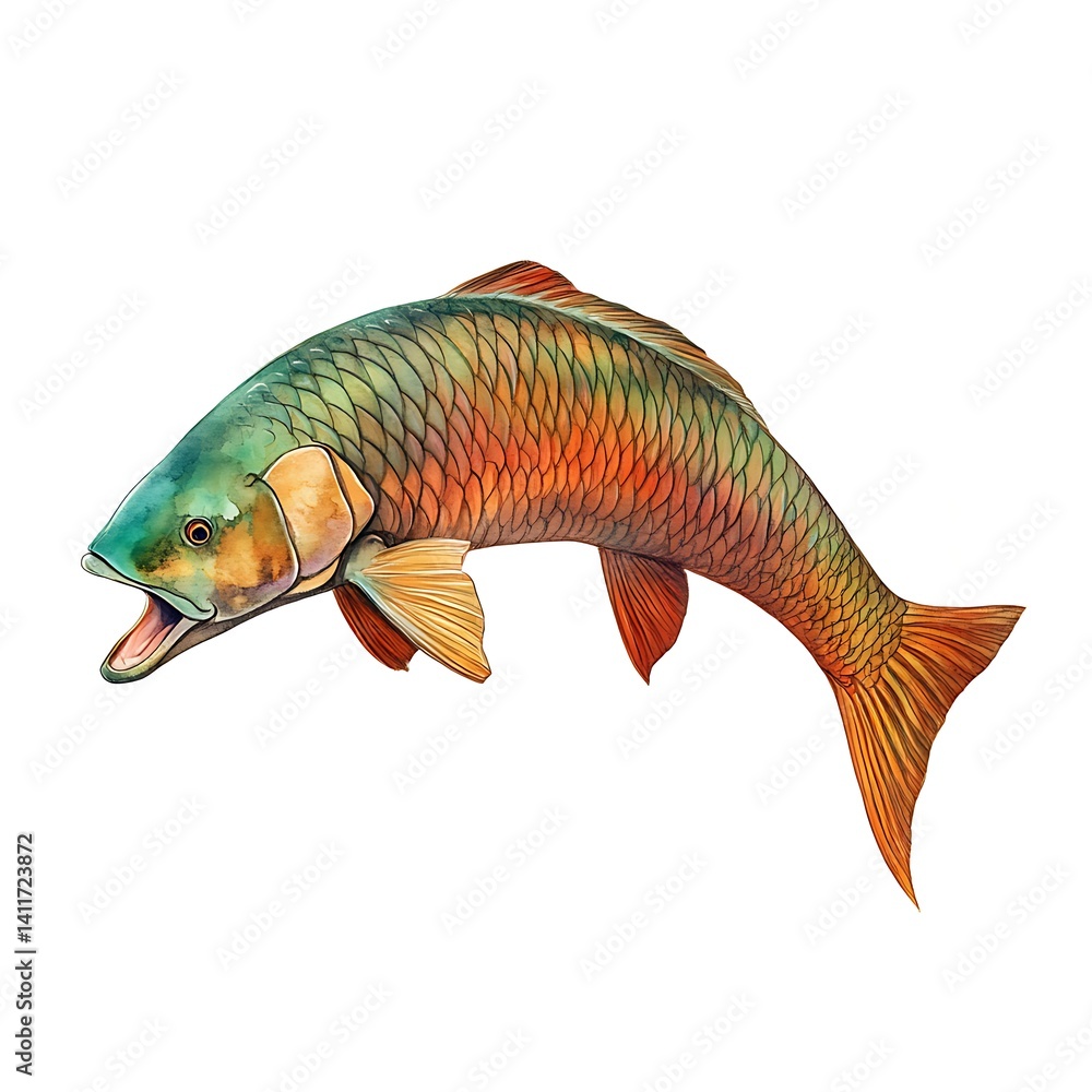 Fototapeta premium Vibrant Fish Leaping A Detailed Illustration of an Aquatic Creature.